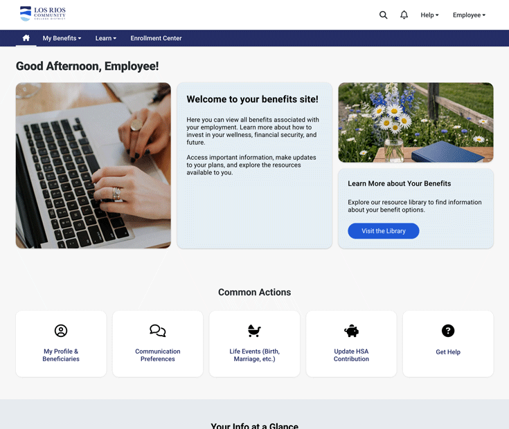 Screenshot of Los Rios Employee Benefits Supersite homepage