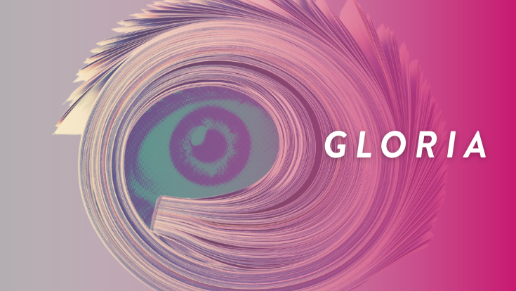 Gloria, a swirling book with an eye in the middle