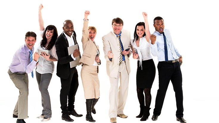 Fake-looking stock photo of young adults in office attire